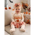 thumbnail image 5 of RUINIXCW Baby Girls Thanksgiving Outfit Fashion Long Sleeve Pumpkin Embroidery Romper with Skort, Headband, Stockings 4Pcs Set, 5 of 9