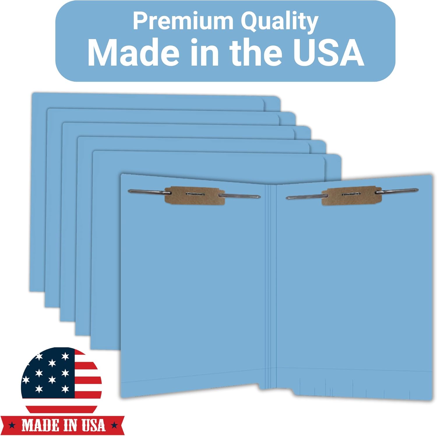 Blue File Folders, Made, , Two 2" Bonded Fasteners, Durable 11pt, Reinforced End Tab File Folders with 2 Prongs, Colored Office & Medical Charts Patient Chart, Box of 50