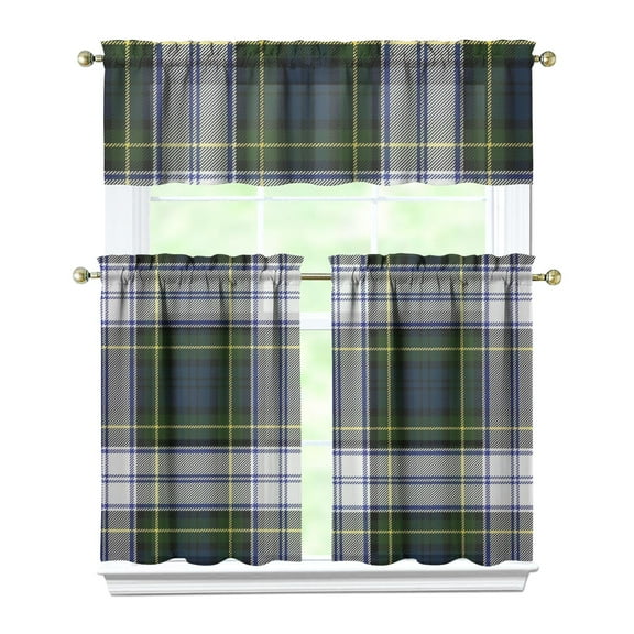 Vintage checkered Kitchen Curtains Set Tier and Valance Buffalo Plaid Pattern Retro Plaid Design Abstract Colorful Checkered Rustic Farmhouse Plaid Print Classic Red and Black Buffalo Plaid Striped an
