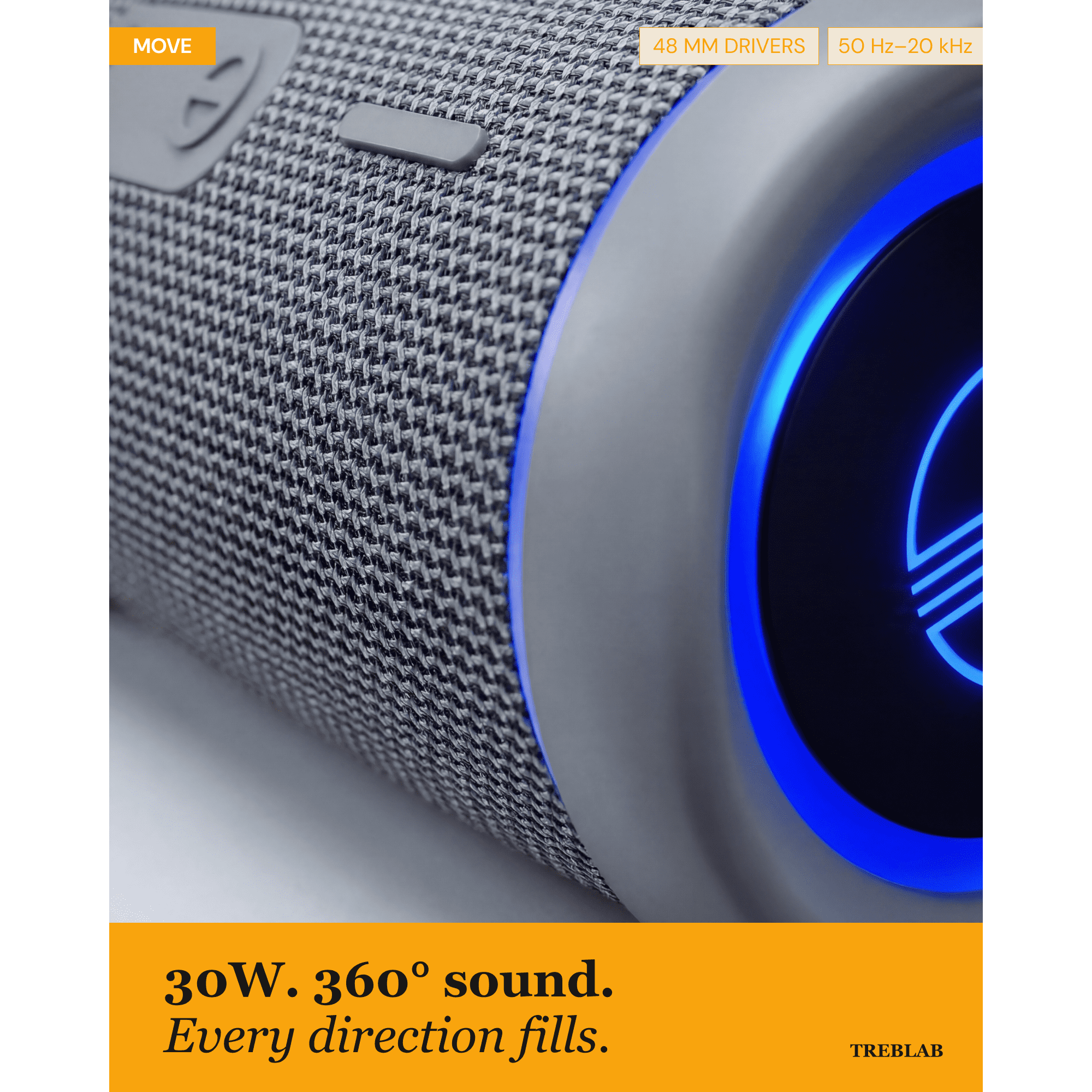 TREBLAB HD77 – Waterproof Bluetooth Speaker, 30W Loud 360° Sound, Deep Bass, IPX7, TWS Pairing, RGB Lights, 20H Battery, Portable Wireless Speaker for Outdoor, Beach, Camping, Party, Travel