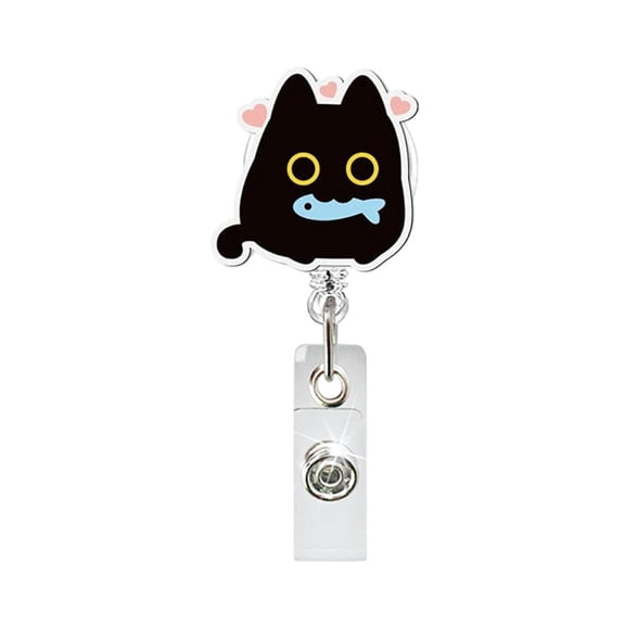 Cute Little Black Cat Retractable Swivel ID Badge Holder Badge Reel For Nurse, Doctor, Student, Teachers Office School Gift