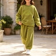 thumbnail image 6 of Amidoa Girls 2 Piece Outfits Fall Winter Clothes Long Sleeve Sweatshirt and Jogger Pants Kids Clothing Sets Green Size 5-6 Years, 6 of 7