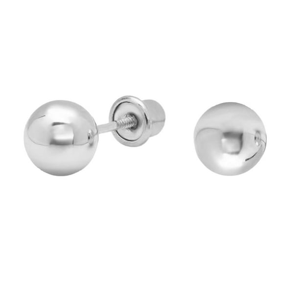 Precious Stars 14K White Gold Unisex 3mm Ball Stud Screwback Earrings