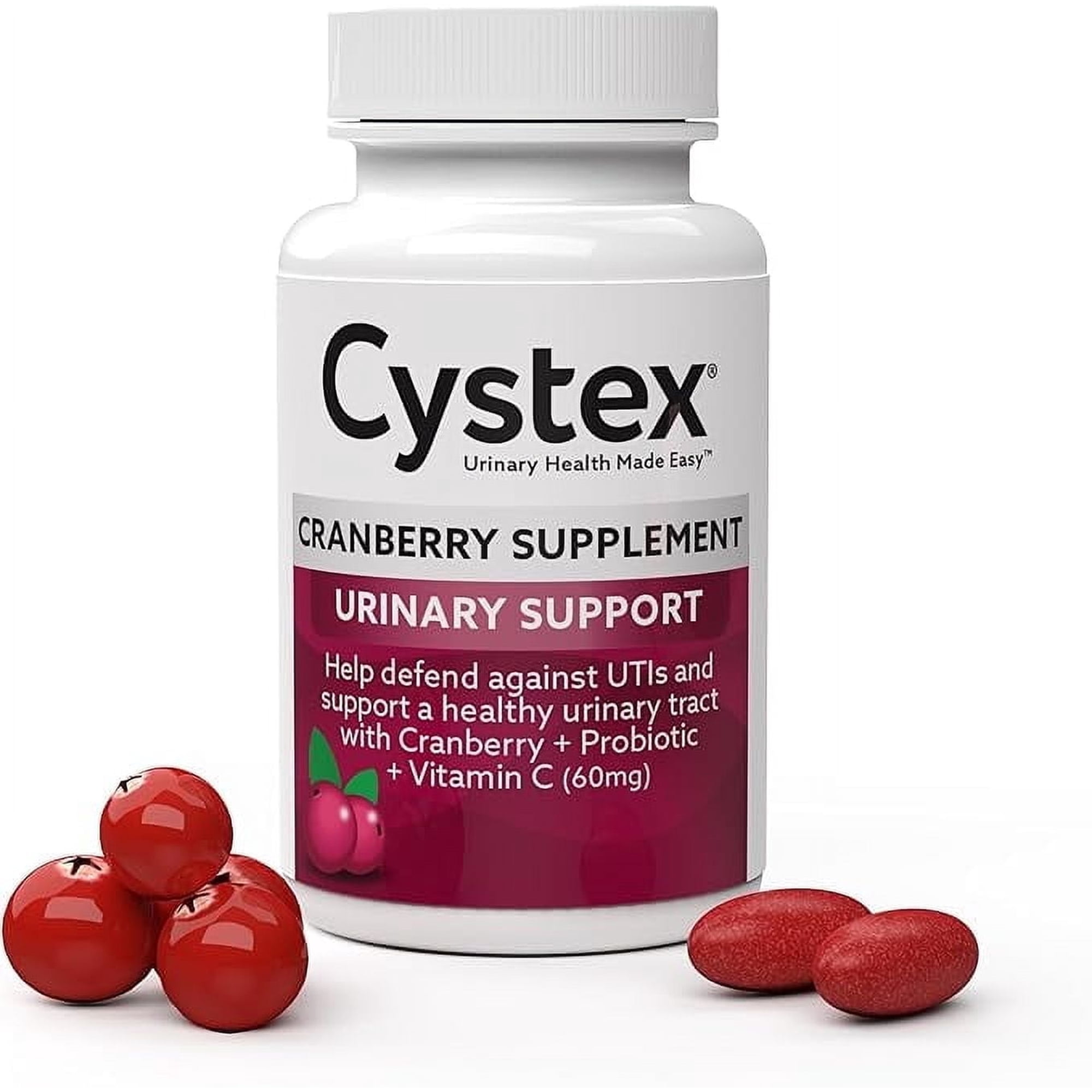 Cystex Cranberry Urinary Health Supplement - Cranberry, Probiotics, Prebiotics, & Vitamin C for Urinary Tract & Vaginal Health Support Sugar-Free Daily Health Uses 75ct