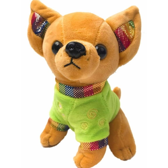 Linzy Toys Plush Green Chihuahua 6.5" Puppy Dog Stuffed Animal Pal With Rainbow