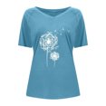 thumbnail image 4 of ICHUANYI Clearance Fashion Woman Causal V-Neck Printing Blouse Short Sleeve T-Shirt Summer Tops(Blue, L) ICHUANYI WER2023081112609, 4 of 6
