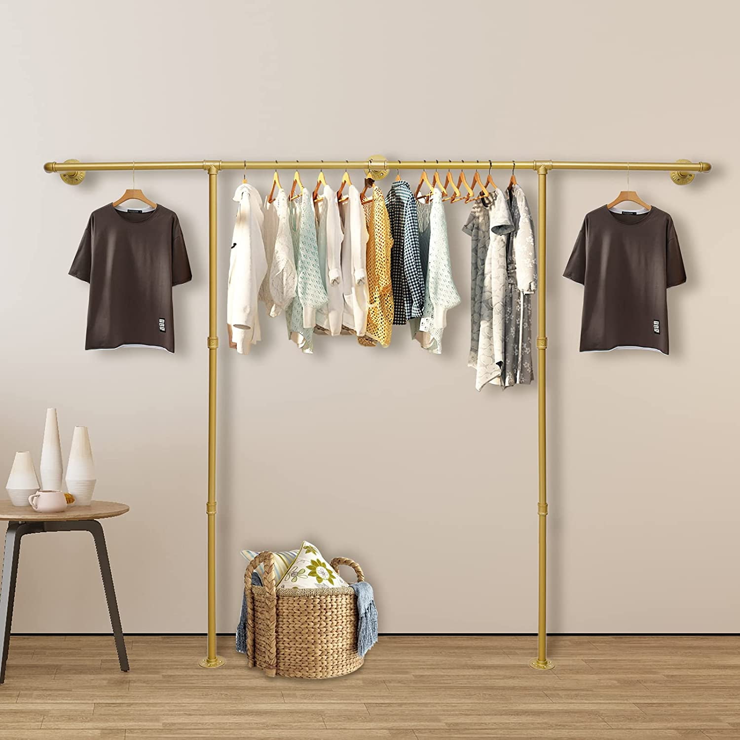 Miumaeov Industrial Pipe Clothes Rack, 80.7in Wall Mounted Garment Rack