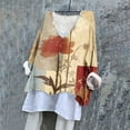 thumbnail image 2 of CFLVAEK Oversized Long Sleeve Linen Blouses Women Retro Floral Print Shirt Lightweight Scoop Neck Batwing Shirts Summer Casual Beach Vacation T Shirt, 2 of 7