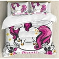 thumbnail image 3 of Unicorn Duvet Cover Set Twin Size, Graphic of Surreal Animal with Long Horn and Hare Symbol of Female Energy Print, Decorative 2 Piece Bedding Set with 1 Pillow Sham, Pink White, by Ambesonne, 3 of 3