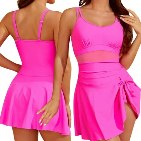 PPCHVOMEY Women s Tummy Control One Piece Swimsuit Sexy Backless Swimwear Halter Modest Skirt Bathing Suits Push Up Bathing Suit Full Coverage Slimming Swimdress with Boyshorts