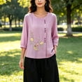 thumbnail image 4 of Kezqiaxn Blouses for Women Dressy Embroidery Half Sleeve Crew Neck Casual Loose Shirts Summer Tops Plus Size Fashion, 4 of 6