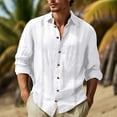 thumbnail image 2 of OIOLOYJM Men's Linen Shirts Long Sleeve Collared Casual Solid T Shirts Wedding Dating Button Down Blouses Summer Beach Vacation Clothes White 3XL, 2 of 4