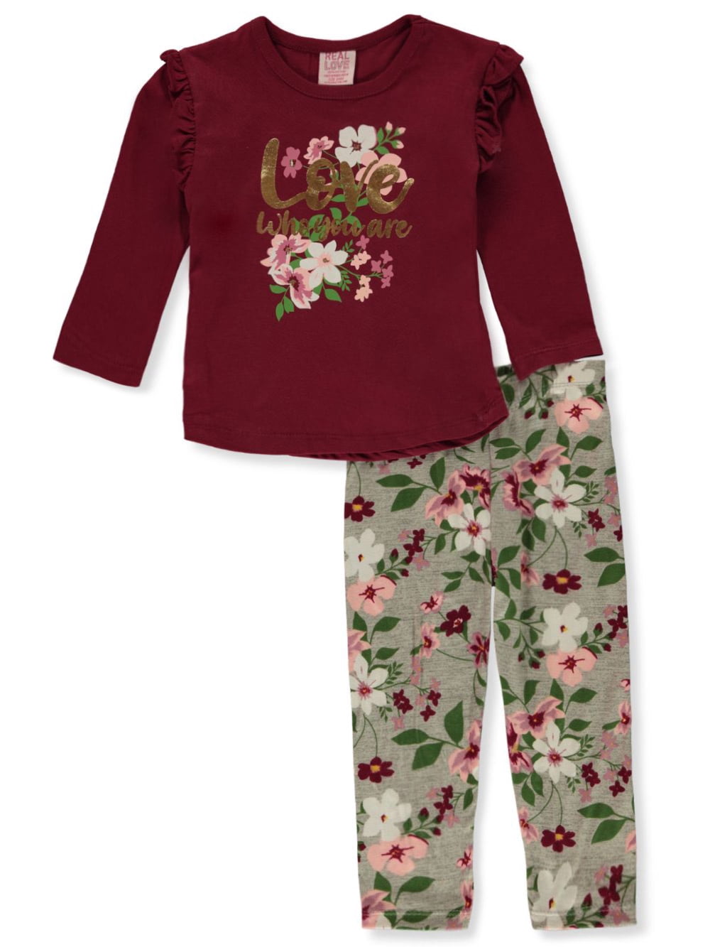 Real Love Baby Girls' 2Piece Floral Leggings Set Outfit red, 12 months (Infant)