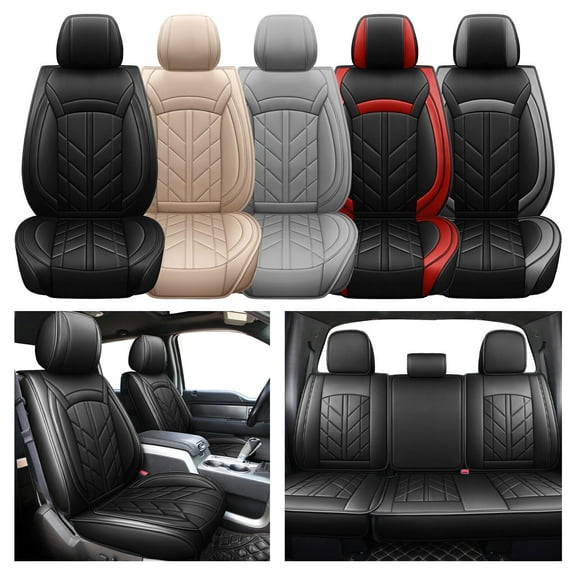 Ford F150 Truck 2009-2014, Black, PU Leather, Cushion Protector, Full Set Seat Covers