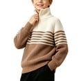 thumbnail image 6 of hotojiny Boys' Knit Pullover Sweater Quarter Zipper Knitwear Sweatshirt Kids Long Sleeve Striped Sweaters Casual Outfit(Coffee,14-15 Years), 6 of 7