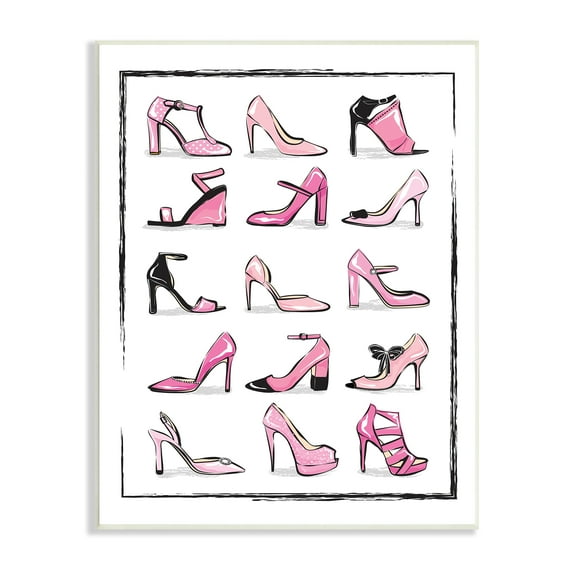 Stupell Industries Pink Heels Lined Up Women's Glam Shoes Beauty & Fashion Painting Unframed Art Print Wall Art, 10 x 15