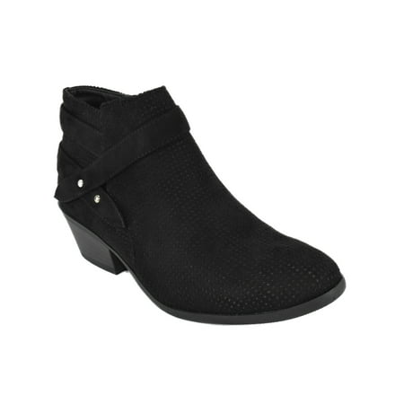 Portia Black Suede Soda Women Ankle Boots Small Short Heel Booties Buckled Side (Best Womens Ski Boots 2019)