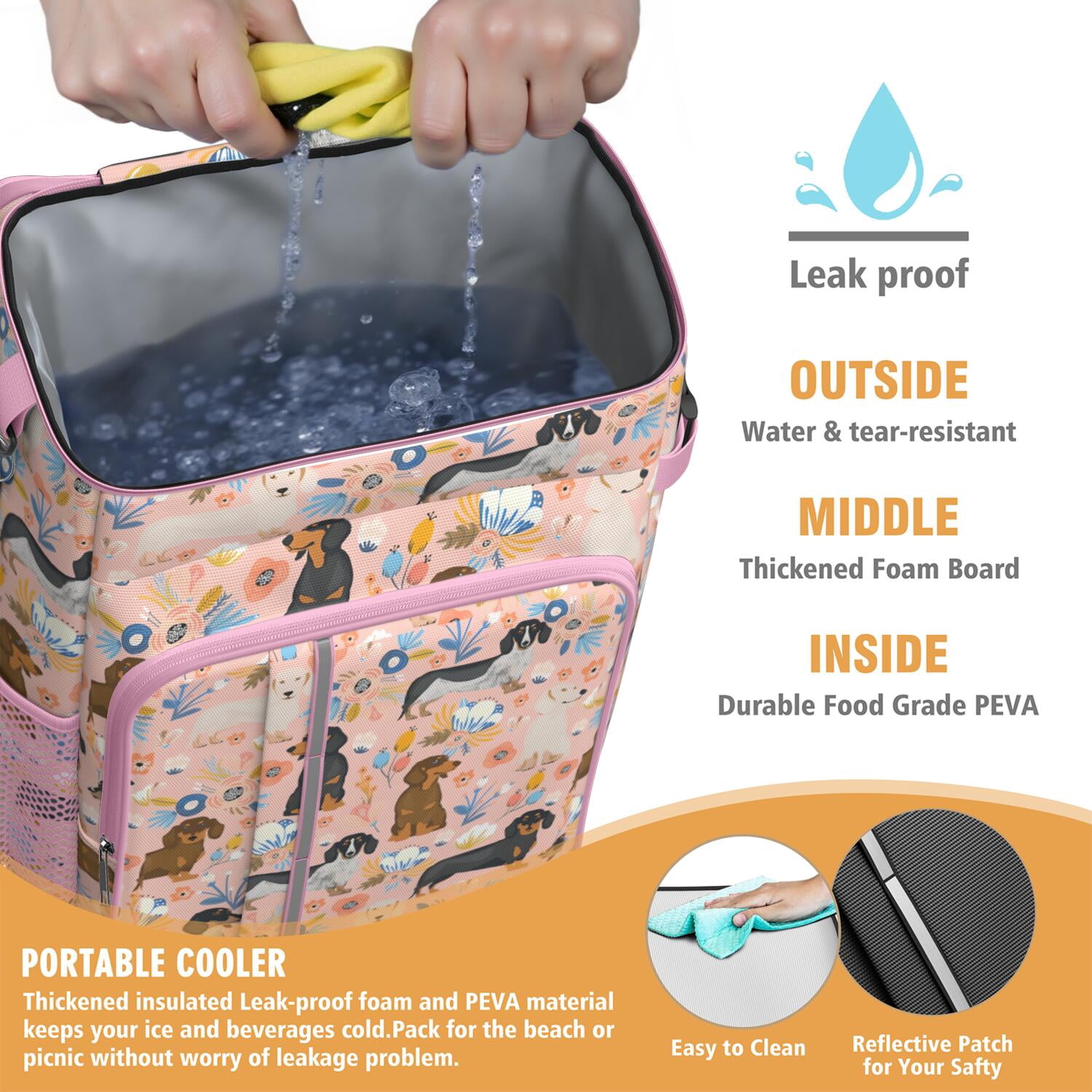 Travel Cooler Bag - Dachshund and Flower Camping Beer Cooler Backpack with Bottle Opener- Waterproof Insulated Picnic Backpacks - Cooler Bag for Beach