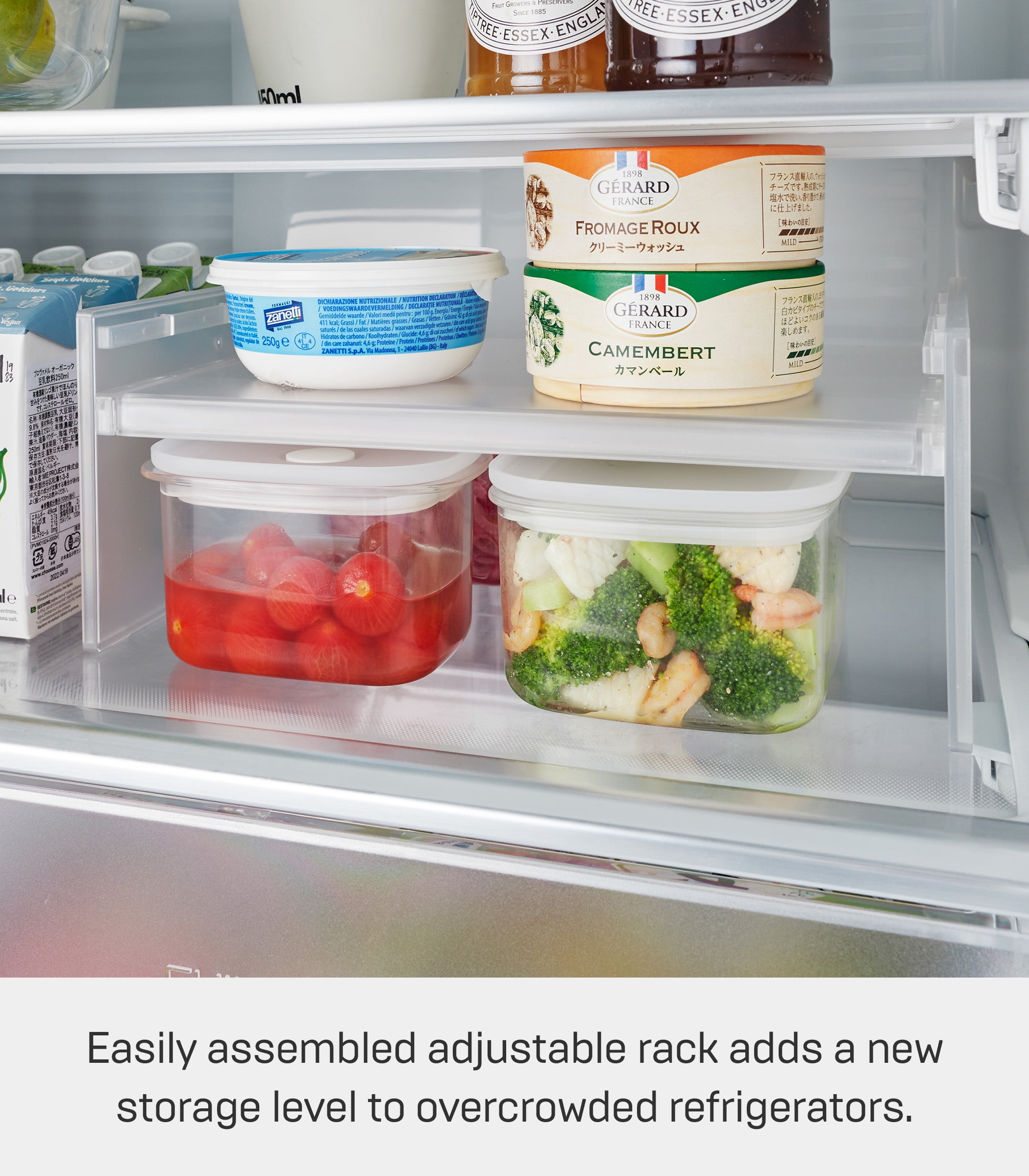 Yamazaki Home Two-Way Adjustable Refrigerator Shelf, White, Plastic, Expandable, Minimal Assembly