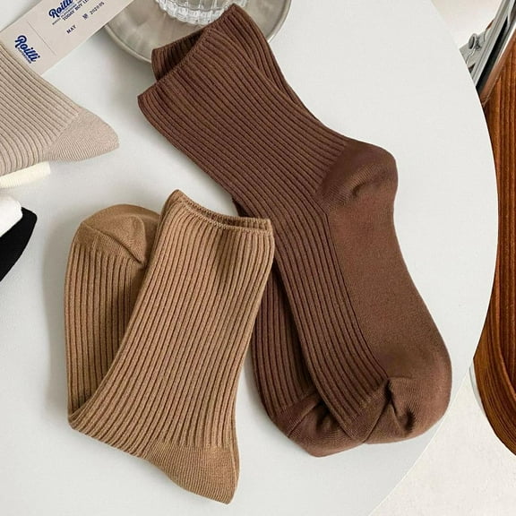 Clearance! 5 Pairs Solid Color Women's Mid Length Socks Simplicity Stripe Breathable Socks X7K4