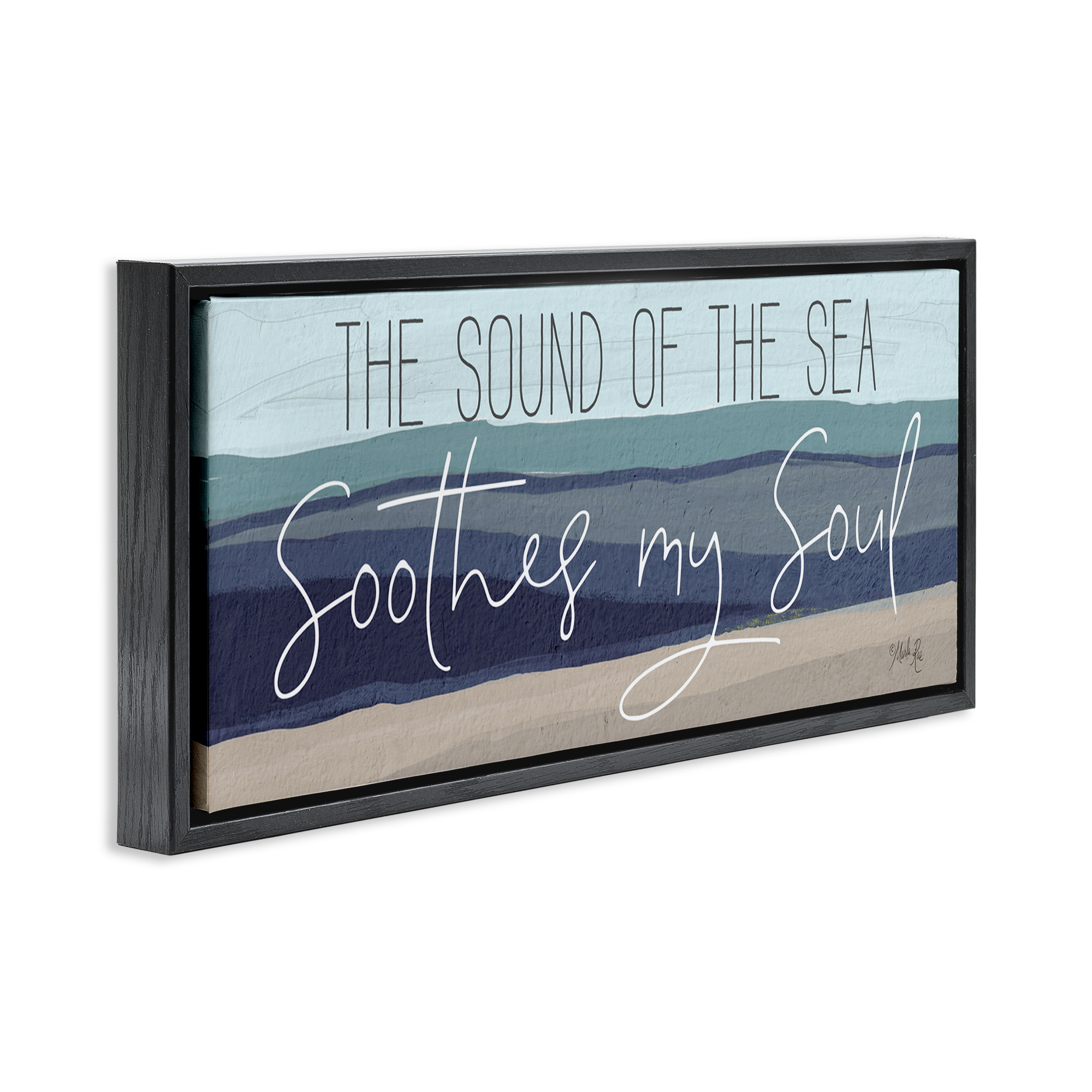 Stupell Industries Sound Of The Sea Coastal Painting Black Floater Framed Canvas Art Print Wall Art, 31 x 14