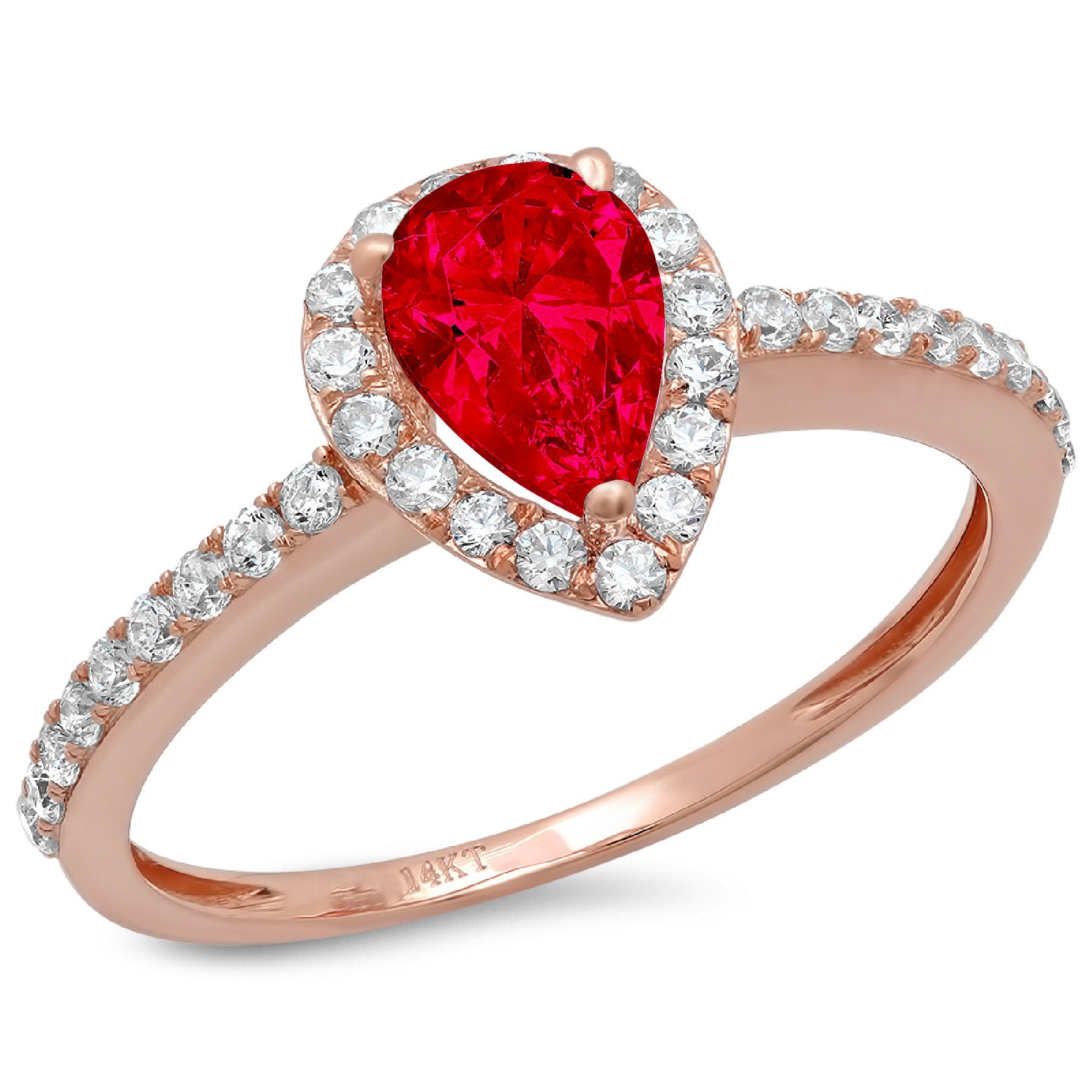 10K Rose Gold Pear Cut Genuine Tourmaline Diamond Engagement Wedding Halo Ring