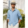 thumbnail image 5 of sogami Mens Linen Button Up Shirt Mens Cuban Guayabera Shirt Blue Beach Shirt Vacation Shirt, 5 of 7