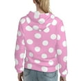 thumbnail image 7 of Balery Pink And White Polka Dot Pattern Womens Long Sleeve Hoodie, Pullover Hooded Sweatshirt, Kangaroo Pocket Hoodie with Eye-catching Drawstrings-Medium, 7 of 7