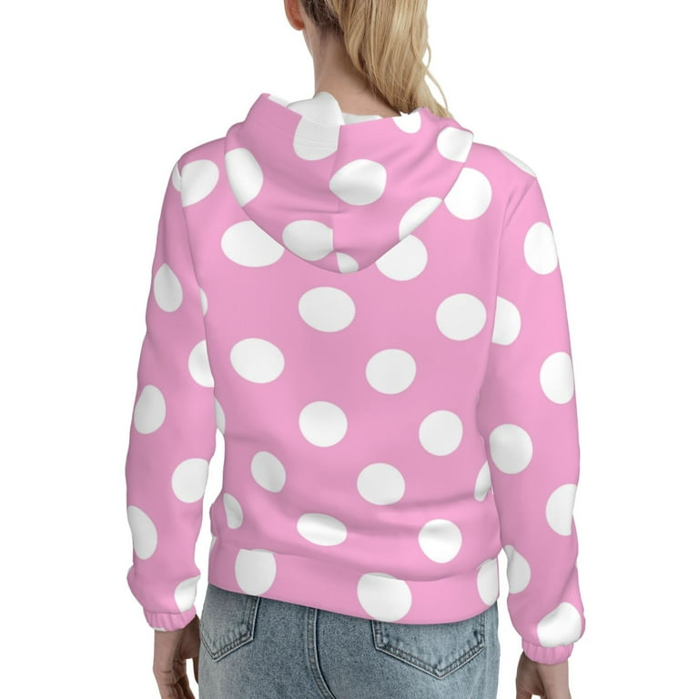 Sikiie Pink And White Polka Dot Women s Casual Hoodies Long Sleeve Lightweight Pullover Tops Loose Sweatshirt Large Walmart