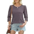 thumbnail image 5 of ClodeEU 3/4 Length Sleeve Crewneck T Shirts For Womens, Dressy Casual Loose Shirts Gray,Womens Plus XL, 5 of 9