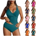 thumbnail image 5 of Women's Summer Ruched Tankini Swimsuits Beach Padded Bra Bathing Suit Tops With Bodyshort Vacation Casual Two Pieces Swimwear Sets, 5 of 6