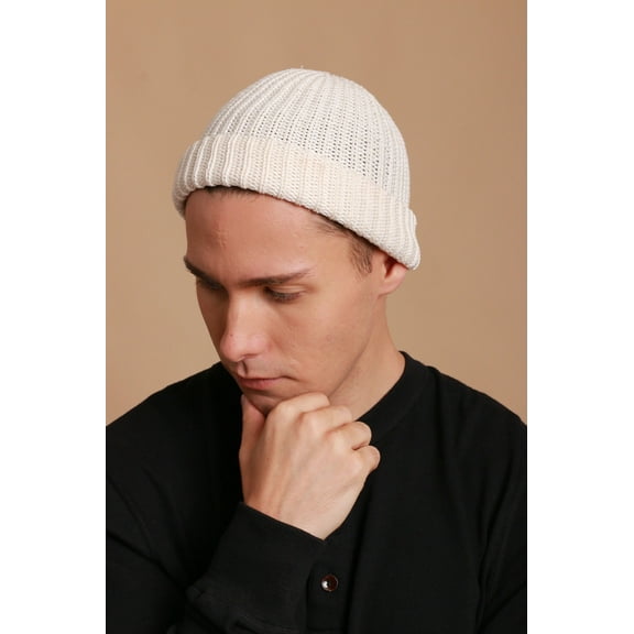 100% Organic Cotton Knitted Beanie (Size: S/M | Color: Natural)