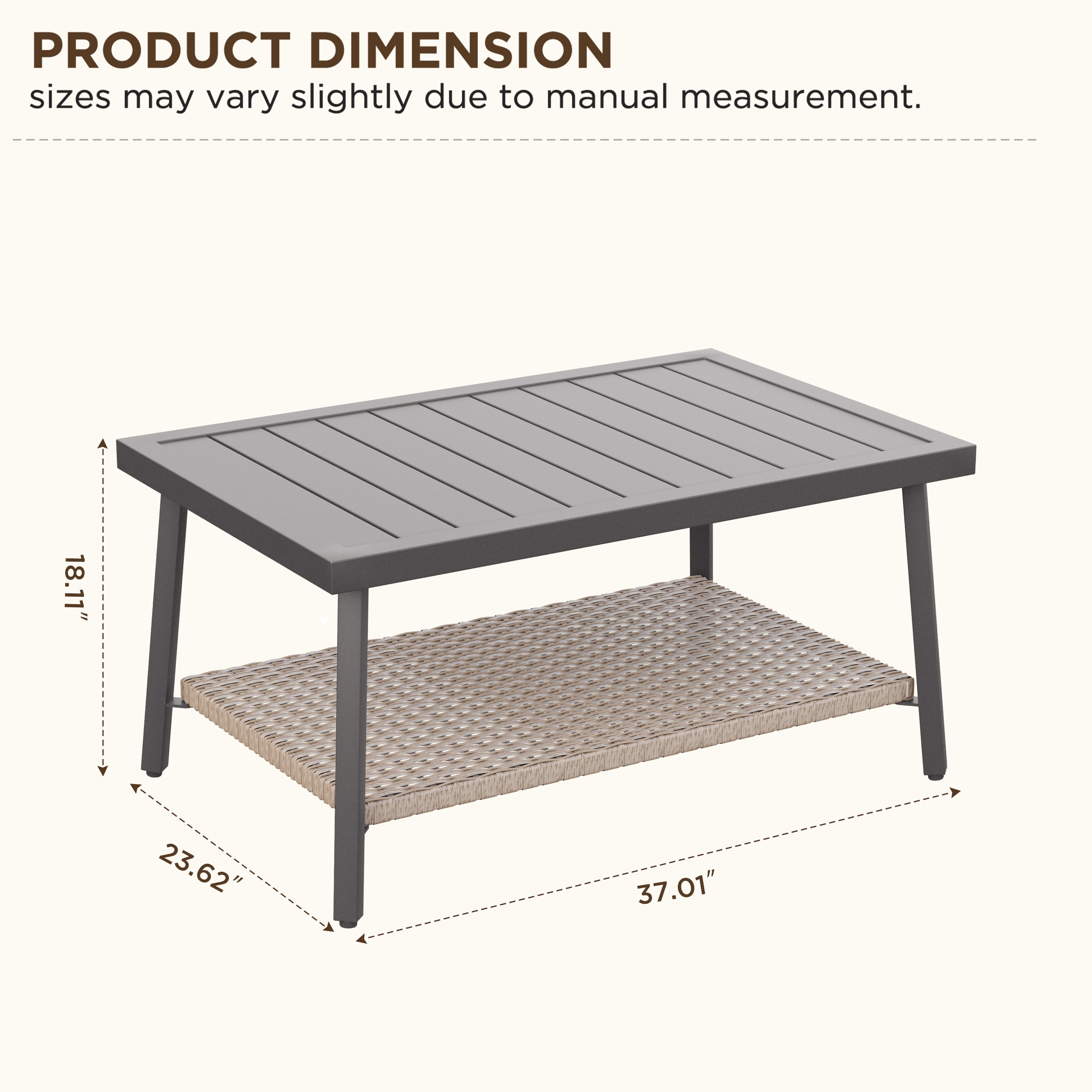 NestNook Outdoor Coffee Table, Rectangular Patio Table with aluminum  Top and Metal Frame for Garden, Deck, Balcony