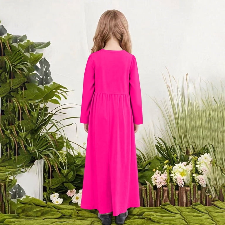 FAIOROI Big Girls' 7-8T Hot Pink Long Sleeve Maxi Dress - Soft  Polyester-Spandex with Pockets, Flowy High-Waisted for Daily & School -  Walmart.com