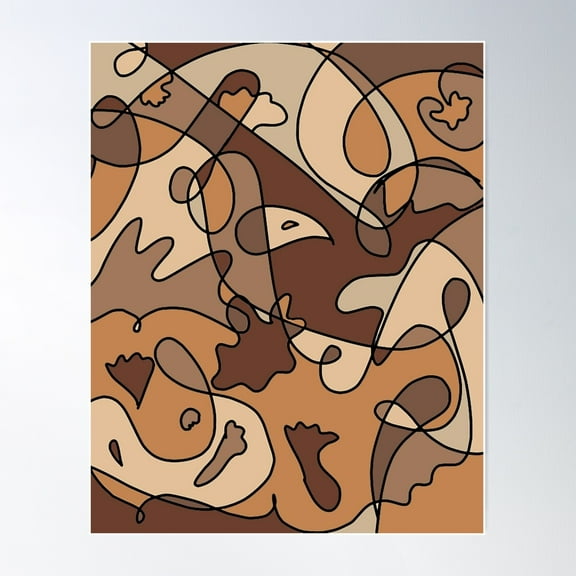 Brown And Beige Trendy Squiggle Design- Warm Colors And Vintage Aesthetic Poster Wall Art, Modern Wall Decor For Living Room Bedroom, 8x12 UNFRAMED