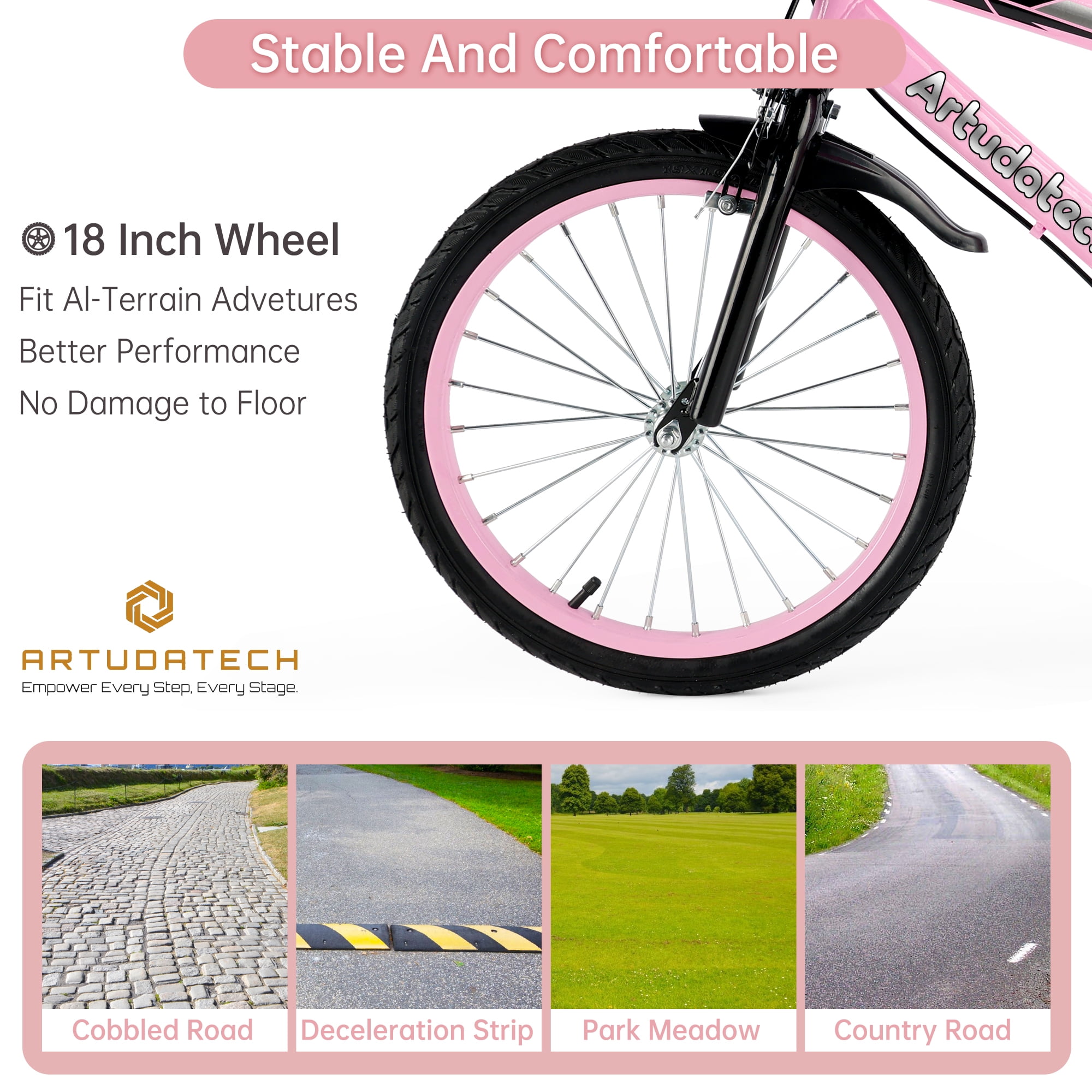 ARTUDATECH 14/16/18 Inch Kids Bike for Ages 3-10 Years Old Boys Girls, Kid's Bikes with Training Wheels, Basket, Dual Brake, Children Bicycle for Kids and Toddler Beginners, Pink/Red