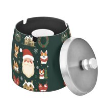 Yayeee Ashtray with Lid for Cigarette Smokeless Stainless Steel Home Ash Holder, Green Christmas
