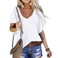 thumbnail image 2 of Blusa de manga con volantes Cuello en V Color puro Blusa casual Camisa superior para mujeres Citas Verano Blanco L, 2 of 6