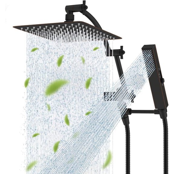 10 Inch Square Rain Shower Head with Handheld Dual Shower Combo in Oil Rubbed Bronze
