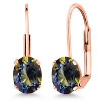 Gem Stone King Blue Mystic Topaz Rose Gold Plated Leverback Earrings for Women (1.90 Cttw, Gemstone Birthstone, Oval 7X5MM)
