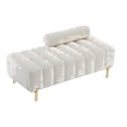 thumbnail image 5 of Teddy Velvet Storage Ottoman Bench, Upholstered Shoe Storage Bench with 2 Pull Out Drawers and Backrest, Channel Tufted Entryway Bench for Living Room, Bedroom, Beige, 5 of 9