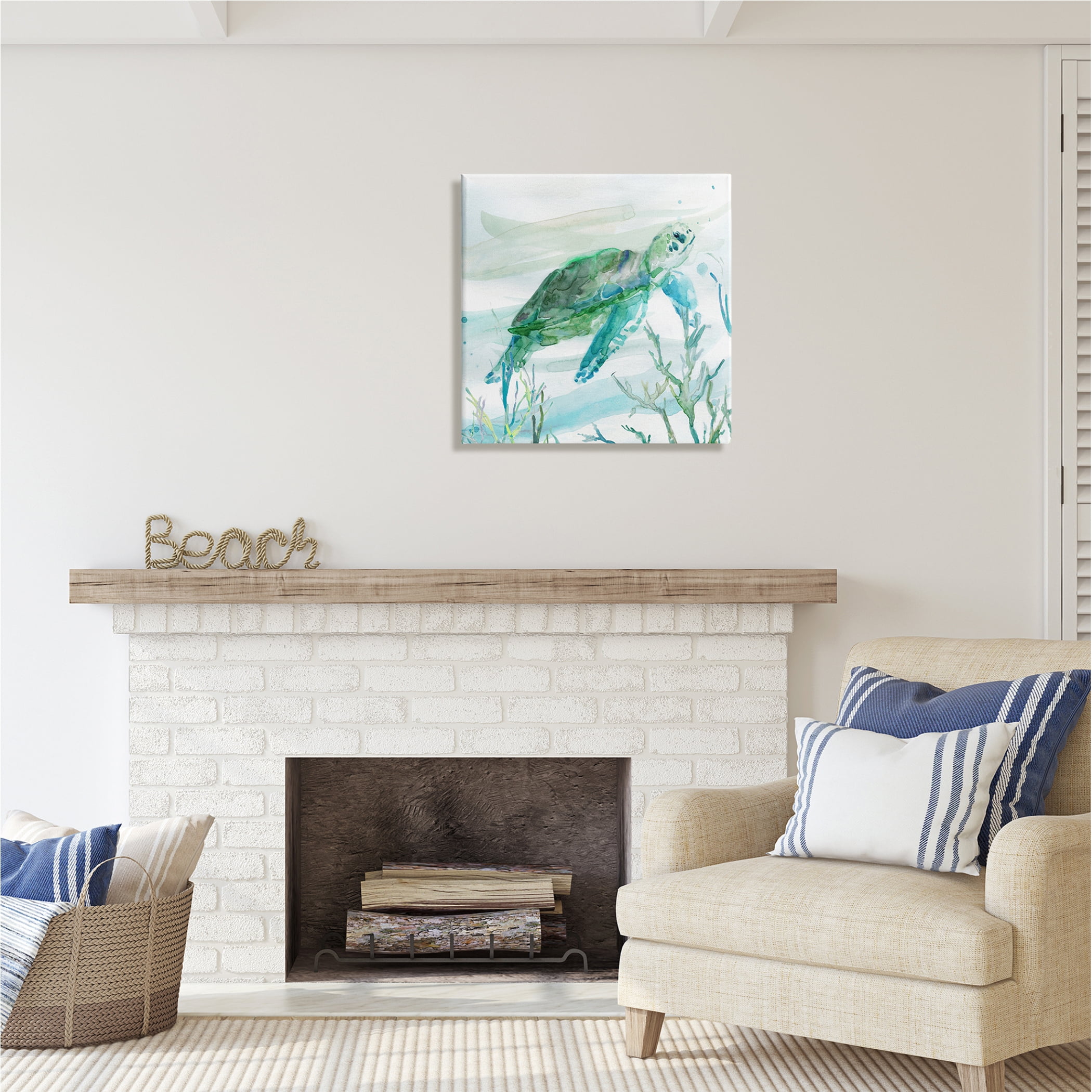 Stupell Industries Modern Turtle Underwater Animals & Insects Painting Gallery Wrapped Canvas Print Wall Art, 24 x 24