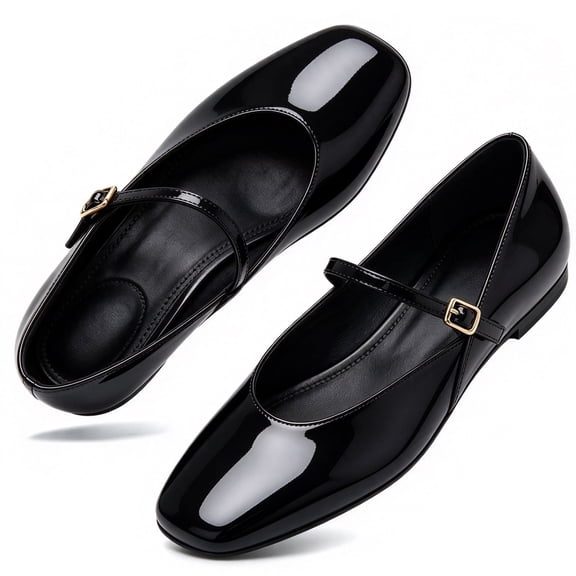 BERANMEY Mary Jane Ballet Slippers for Women Square Toe Slip On Ballet Flats Shoes Low Heel Walking Shoes Women with Easy Buckle