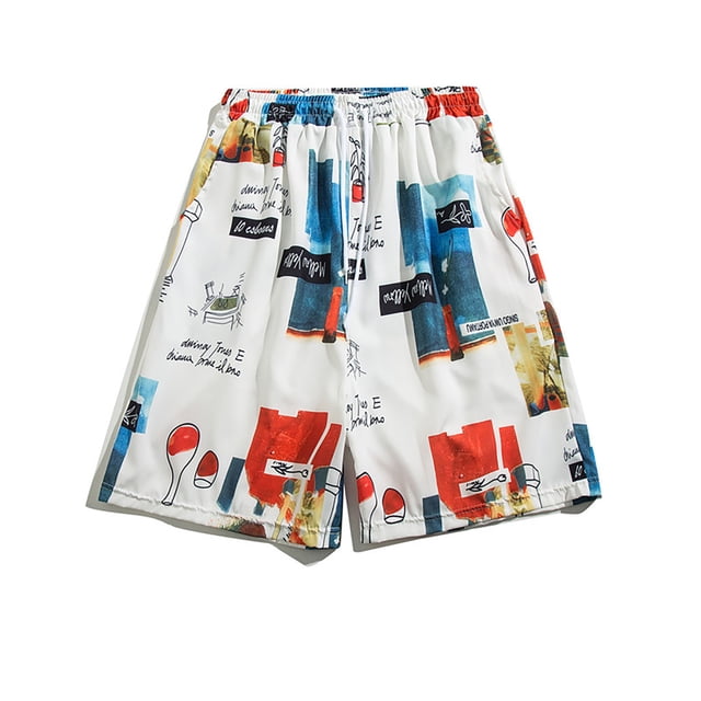 toraway Men's Beach Pants Sweatpants Printed Trousers Drawstring Jogging Leisure Shorts M