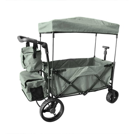 Wide Colour Enhancer - GREY OUTDOOR PUSH FOLDABLE WAGON CANOPY UTILITY TRAVEL CART WIDE TIRES BRAKE