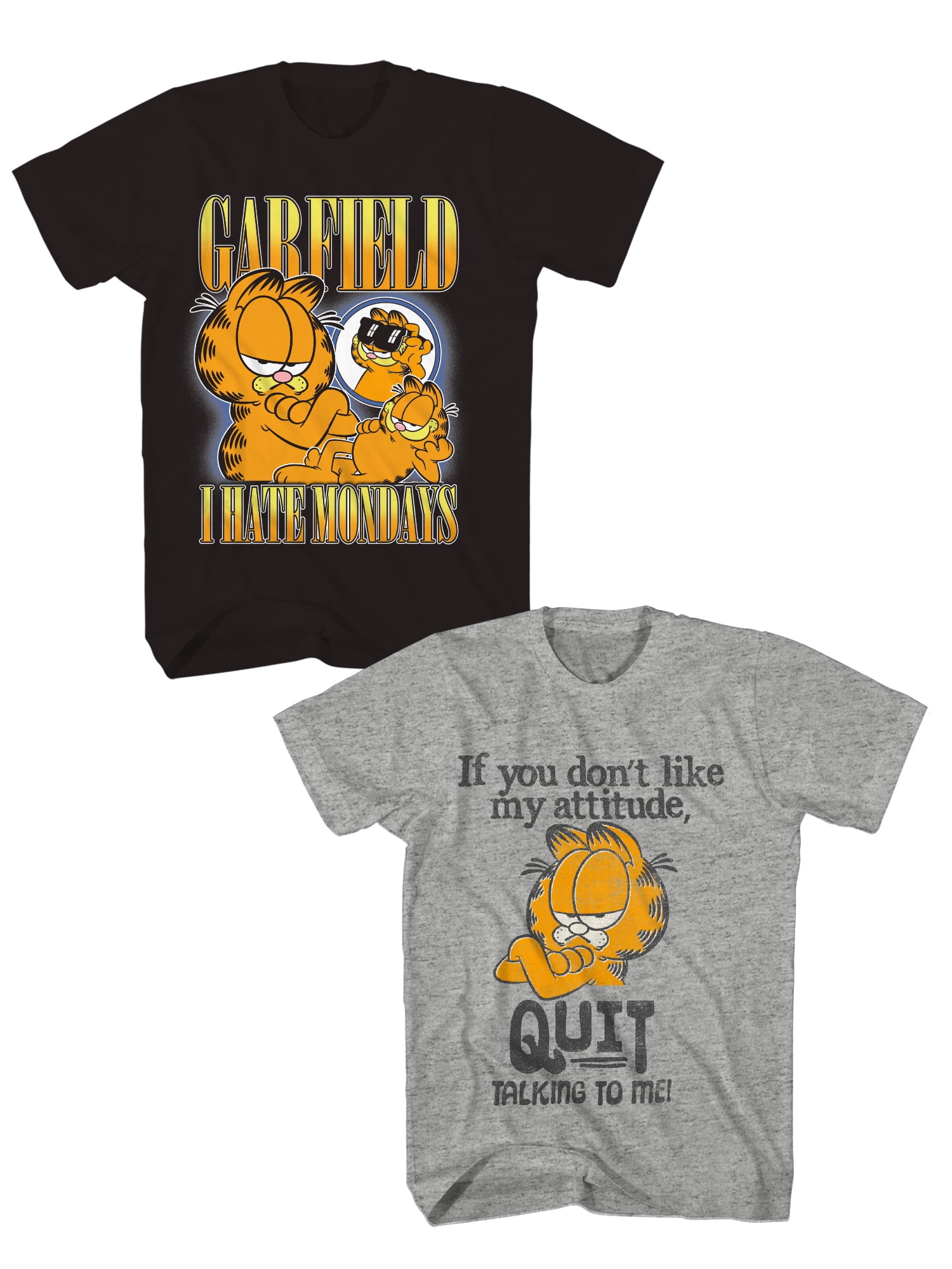 Garfield, Mens Apparel Graphic Crew Neck T-Shirt, Goof Garf Attitude, 2-Pack, Sizes S-3XL Garfield, Mens Apparel Graphic Crew Neck T-Shirt, Goof Garf Attitude, 2-Pack, Sizes S-3XL