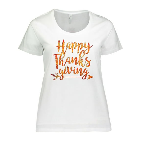 Inktastic Happy Thanksgiving with Leaf Arrow in Fall Colors Women's Plus Size T-Shirt