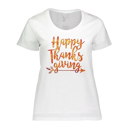 Inktastic Happy Thanksgiving with Leaf Arrow in Fall Colors Women s Plus Size T-Shirt