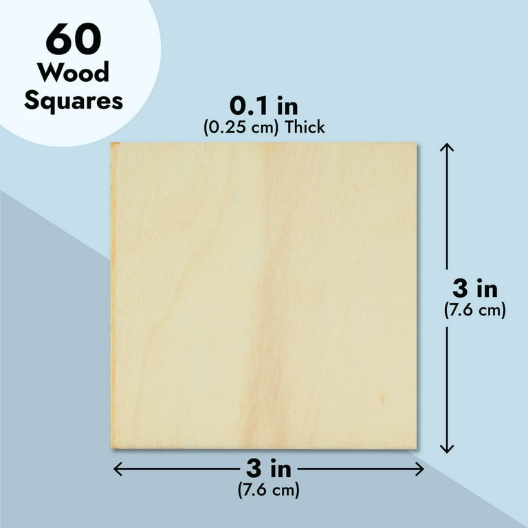60 Pack Unfinished Wood Pieces 3x3 Inch, Blank Wooden Squares for Crafts,  Cutout Tiles for DIY Coasters, Painting, Engraving 