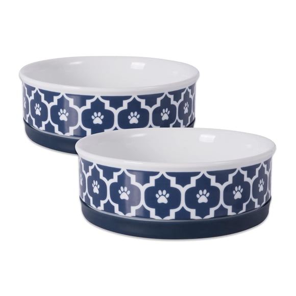 Cuenco Cerámico para Mascotas DII Bone Dry Azul Náutico con Borde Antideslizante en Set de 2